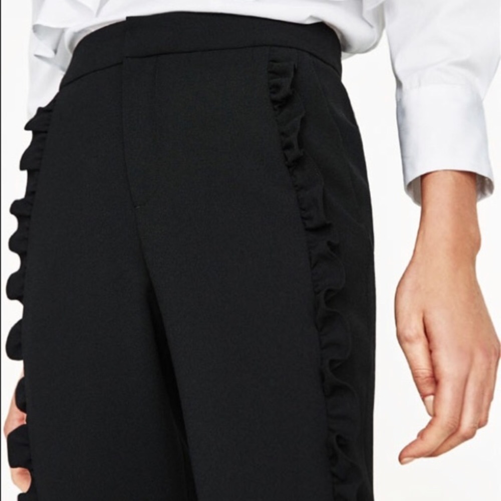 NWT Zara Black Ruffle Professional Work Pants
